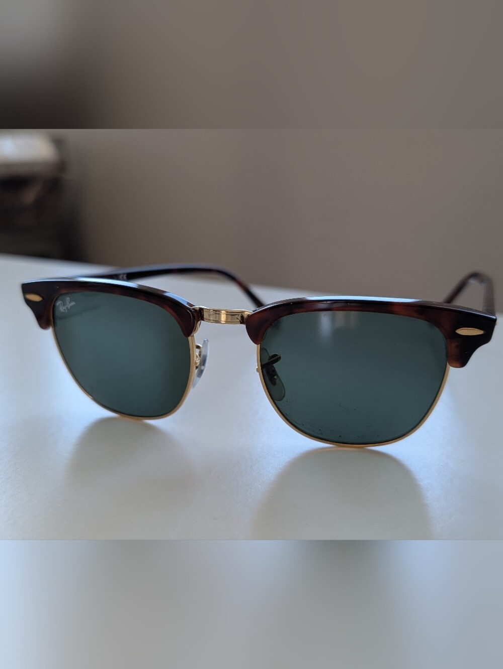Ray-Ban Clubmaster Sunglasses in Tortoise and Gold with Green Lenses